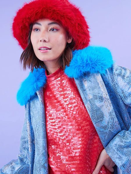 Red Eco Bamboo Faux Fur Bucket Hat