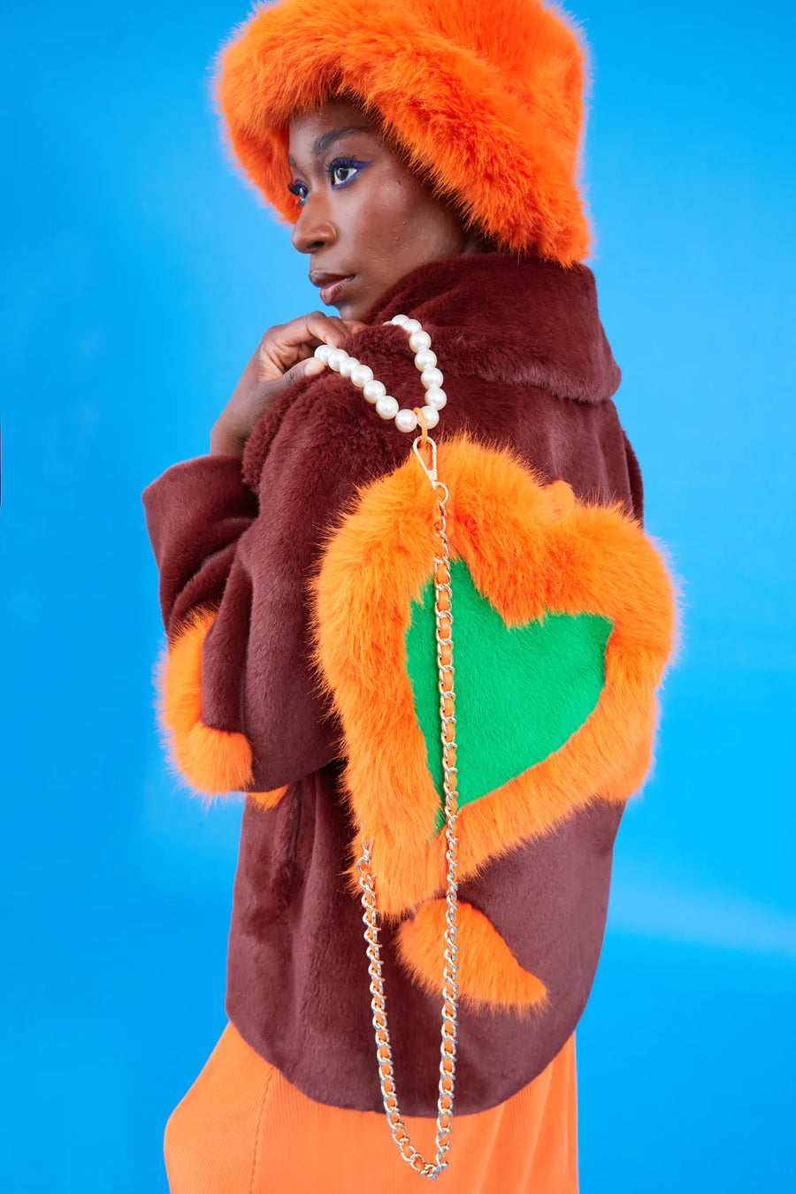 Rain Versailles — Orange Eco Bamboo Faux Fur Bucket Hat Orange Coat or Jacket