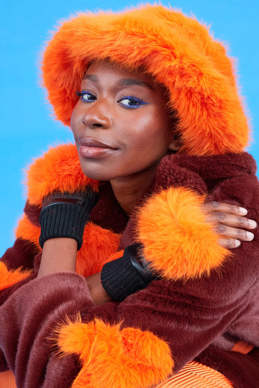 Rain Versailles — Orange Eco Bamboo Faux Fur Bucket Hat Orange Coat or Jacket, alternate view 2