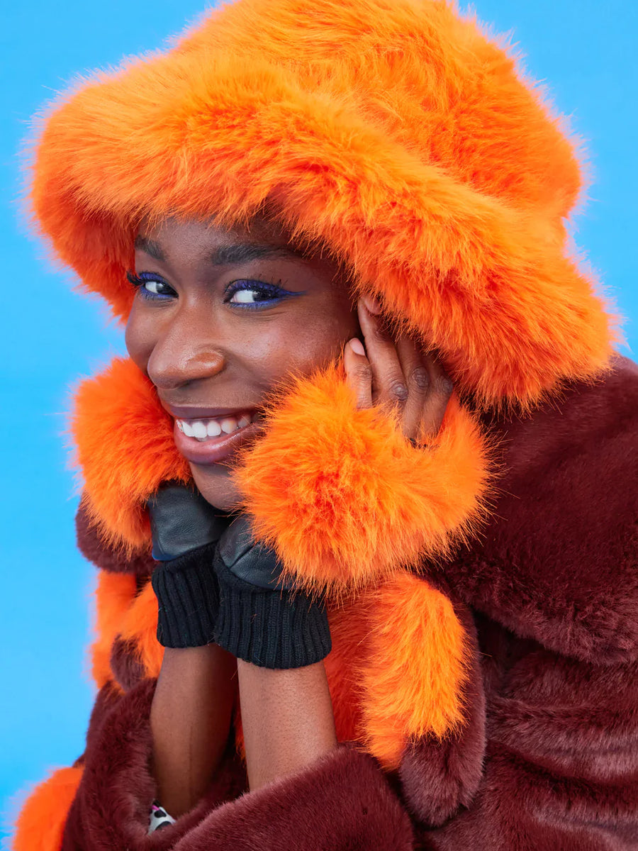 Orange Eco Bamboo Faux Fur Bucket Hat