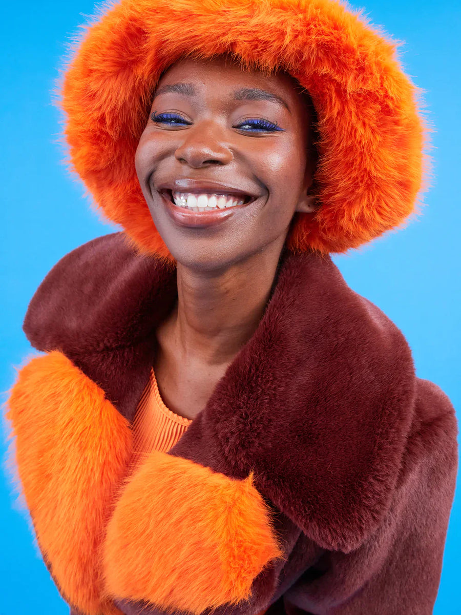 Orange Eco Bamboo Faux Fur Bucket Hat