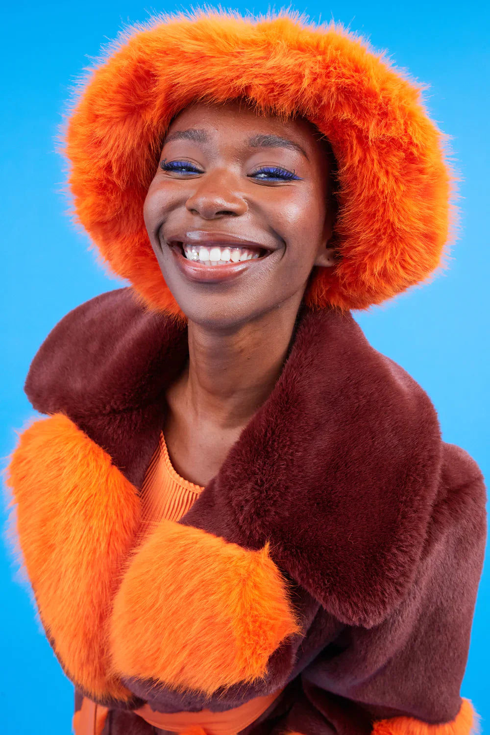 Rain Versailles — Orange Eco Bamboo Faux Fur Bucket Hat Orange Coat or Jacket, alternate view 4