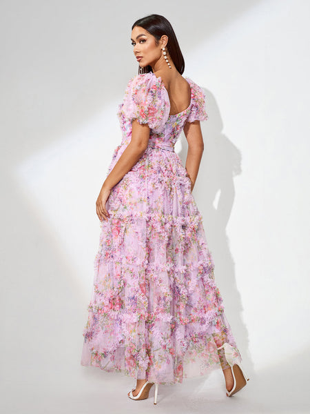 Fantasy Floral Dress with Puffy Sleeves