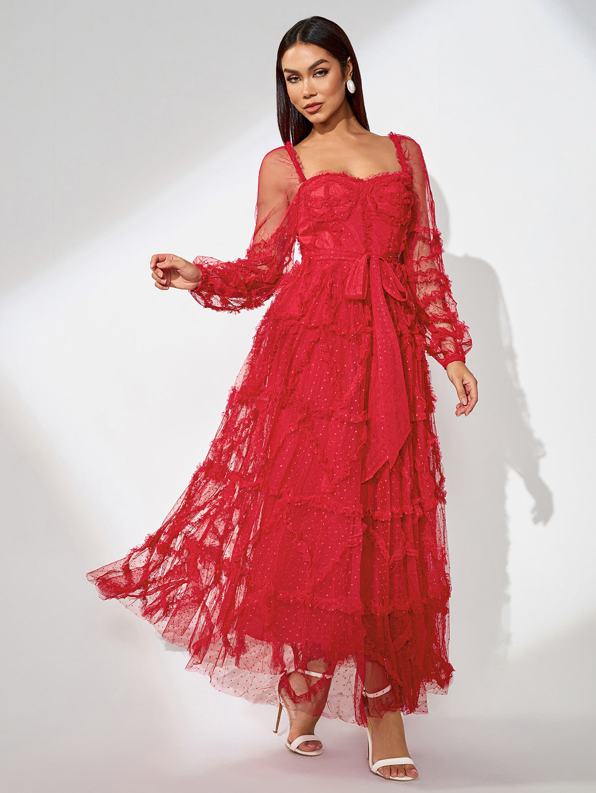 Solène Bellamy — Elegant Polka Dot Mesh Maxi Dress, alternate view 3