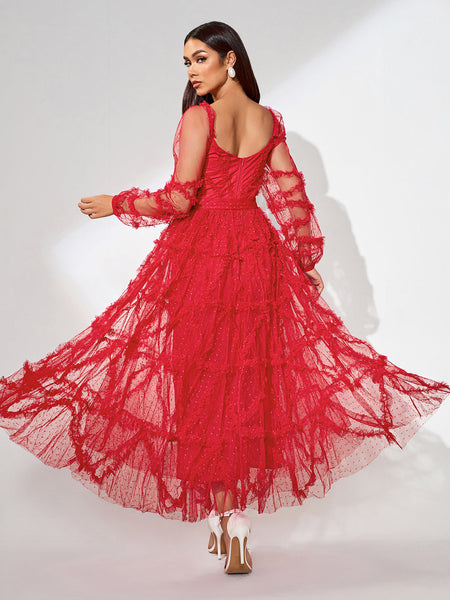 Elegant Polka Dot Mesh Maxi Dress for a Stylish Look