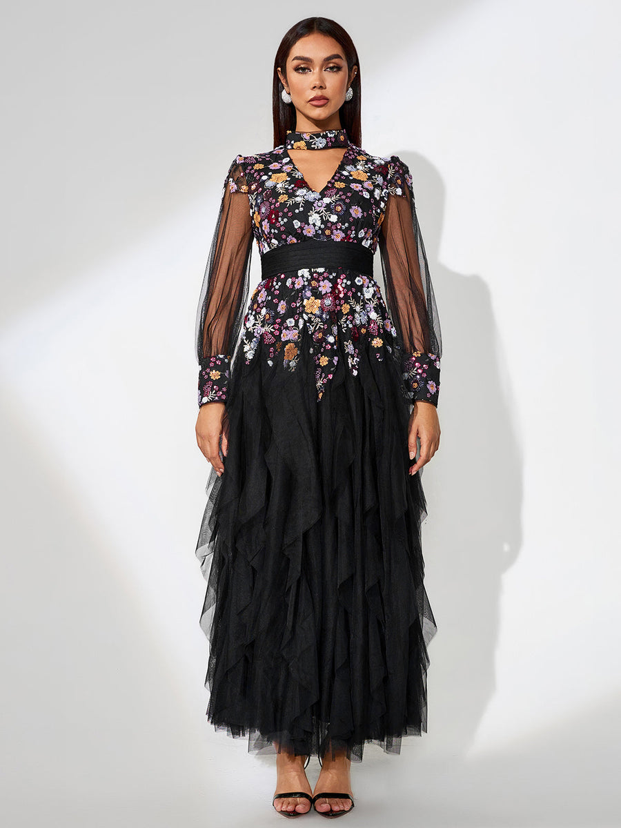 Elegant Ethnic Style Floral Maxi Dress