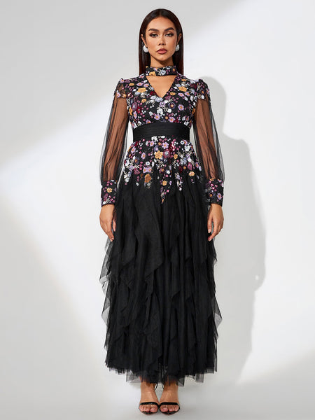 Elegant Ethnic Style Floral Maxi Dress