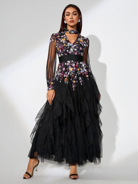 Elegant Ethnic Style Floral Maxi Dress