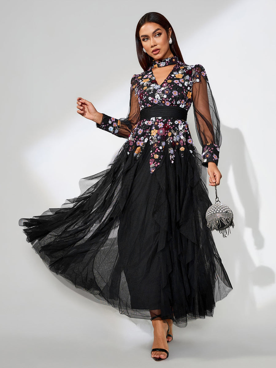 Elegant Ethnic Style Floral Maxi Dress