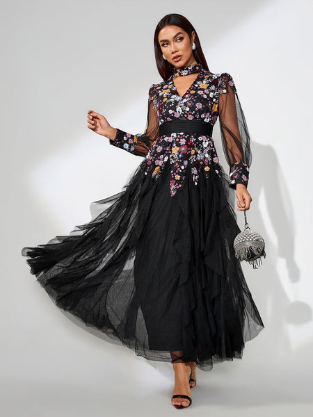 Elegant Ethnic Style Floral Maxi Dress
