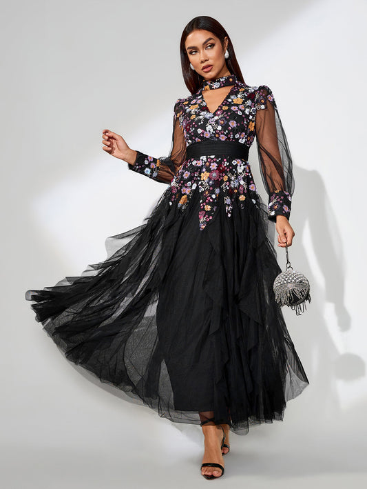 Elegant Ethnic Style Floral Maxi Dress
