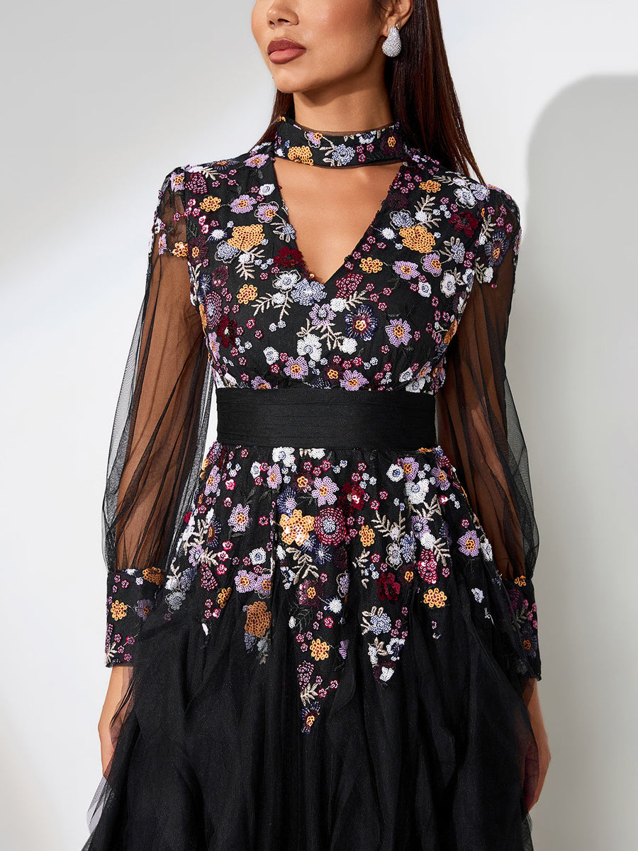 Elegant Ethnic Style Floral Maxi Dress