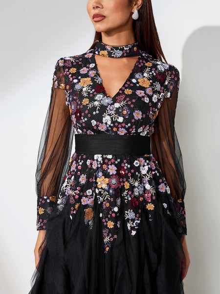 Elegant Ethnic Style Floral Maxi Dress