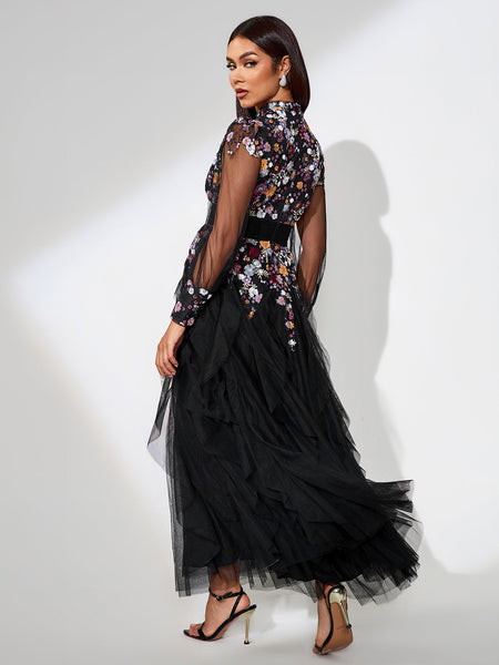 Elegant Ethnic Style Floral Maxi Dress