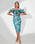 Midi Jacquard Dress with Off-Shoulder Design for an Elegant Look