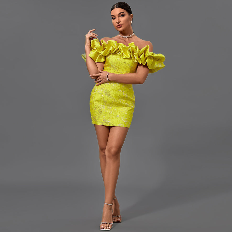Liliana Delacroix — Mini Bodycon Pleated Off-Shoulder Dress, alternate view 3