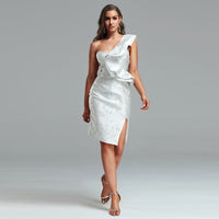 Valeria Delacroix — Sleeveless Bodycon Dress with Off-Shoulder Design and Elegant Ruffles
