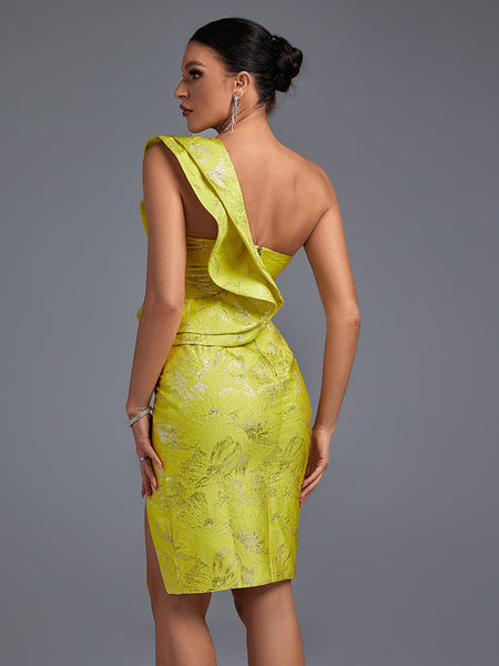 Elegant One-Shoulder Casual Ring Midi Bodycon Dress with Ruffles and Backless