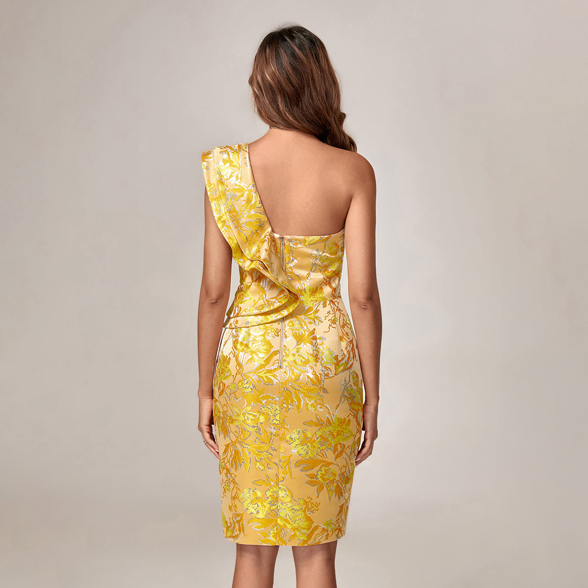 Elegant one-shoulder sleeveless frill bodycon dress for a chic and flattering look