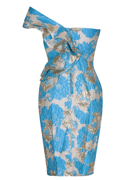 Elegant One-Shoulder Casual Ring Midi Bodycon Dress with Ruffles and Backless