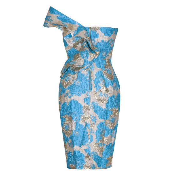 Elegant One-Shoulder Casual Ring Midi Bodycon Dress with Ruffles and Backless