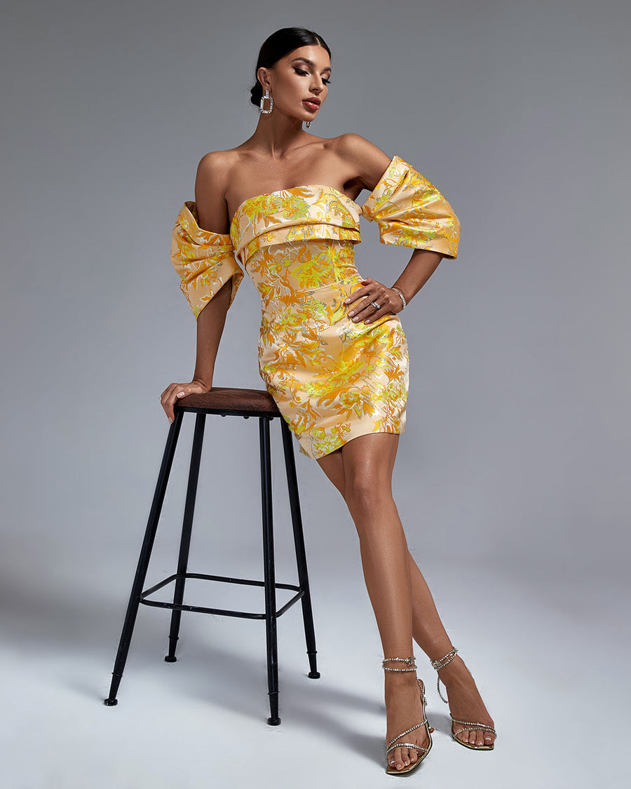 Darcy Marceau — Mini Floral Dress Off-Shoulder Elegant and Trendy