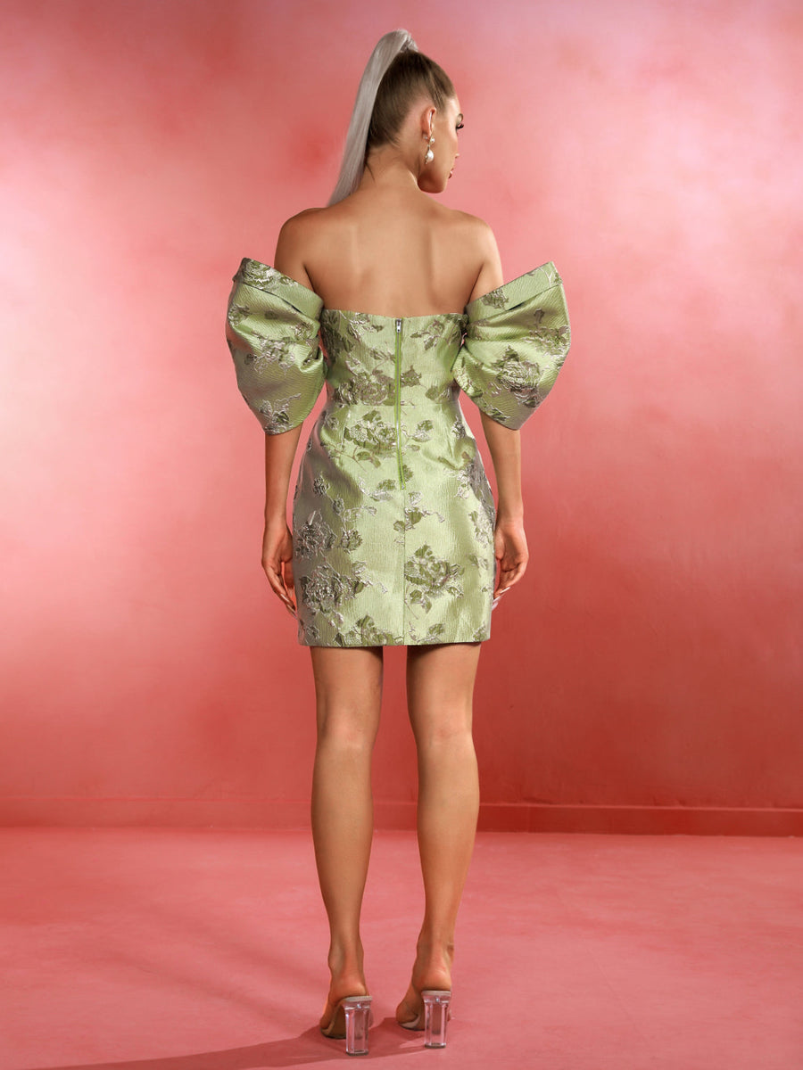 Mini Floral Dress with Balloon Sleeves and Off-Shoulder Design