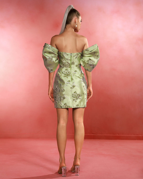 Mini Floral Dress with Balloon Sleeves and Off-Shoulder Design