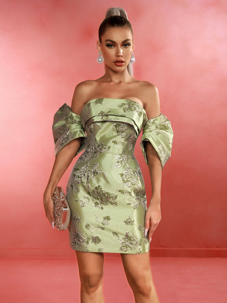 Mini Floral Dress with Balloon Sleeves and Off-Shoulder Design