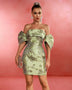 Mini Floral Dress with Balloon Sleeves and Off-Shoulder Design