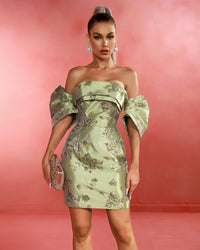 Indigo Marceau — Mini Floral Dress with Balloon Sleeves and Off-Shoulder Design