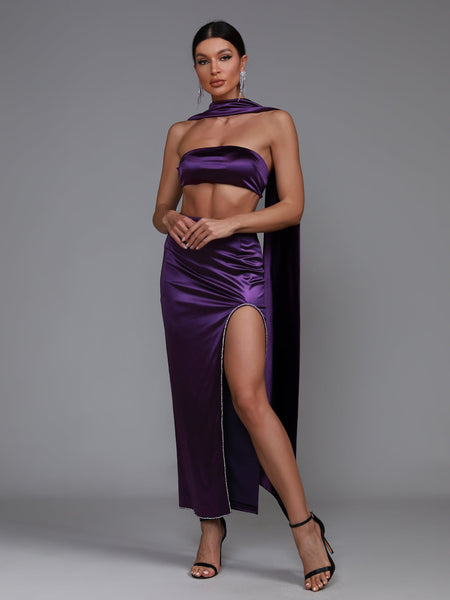 Elegant Purple Satin Strapless Sash Gown for a Stunning Look