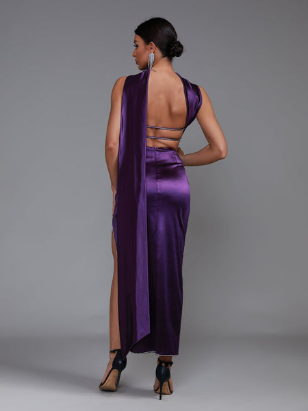 Elegant Purple Satin Strapless Sash Gown for a Stunning Look