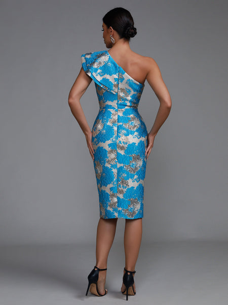 Mid-length Dress with Ruffles and Off-the-Shoulder Design