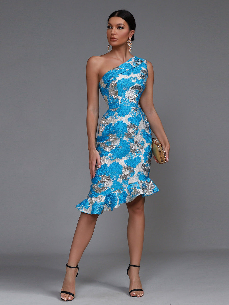 Elegant Fishtail Midi Flared Dress with Angular Cutout