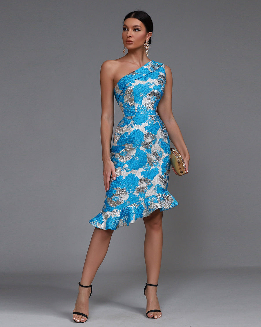 Zephyr Duvall — Elegant Fishtail Midi Flared Dress with Angular Cutout, alternate view 2