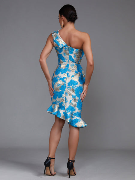 Elegant Fishtail Midi Flared Dress with Angular Cutout