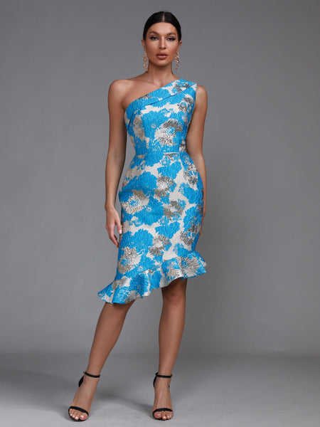 Elegant Fishtail Midi Flared Dress with Angular Cutout