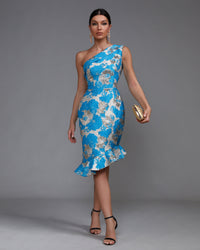 Zephyr Duvall — Elegant Fishtail Midi Flared Dress with Angular Cutout