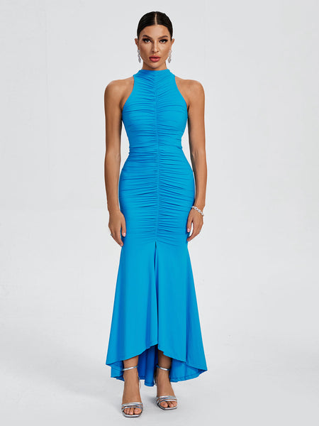 Ruched Maxi Bodycon Turtleneck Dress