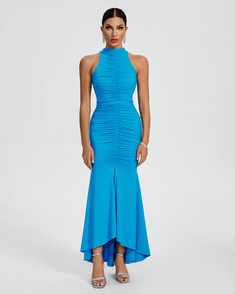 Ruched Maxi Bodycon Turtleneck Dress