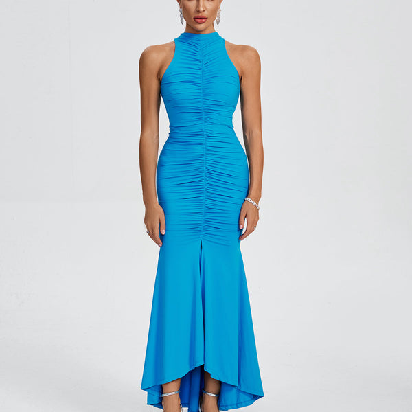 Ruched Maxi Bodycon Turtleneck Dress