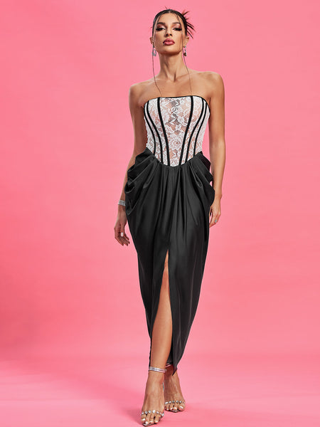 Strapless Ruched Lace Corset Dress - Opulent Empire