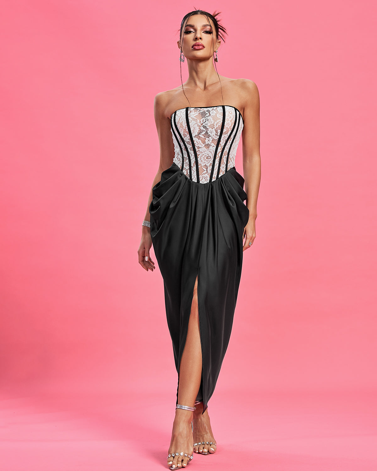 Heloise — Strapless Ruched Lace Corset Dress