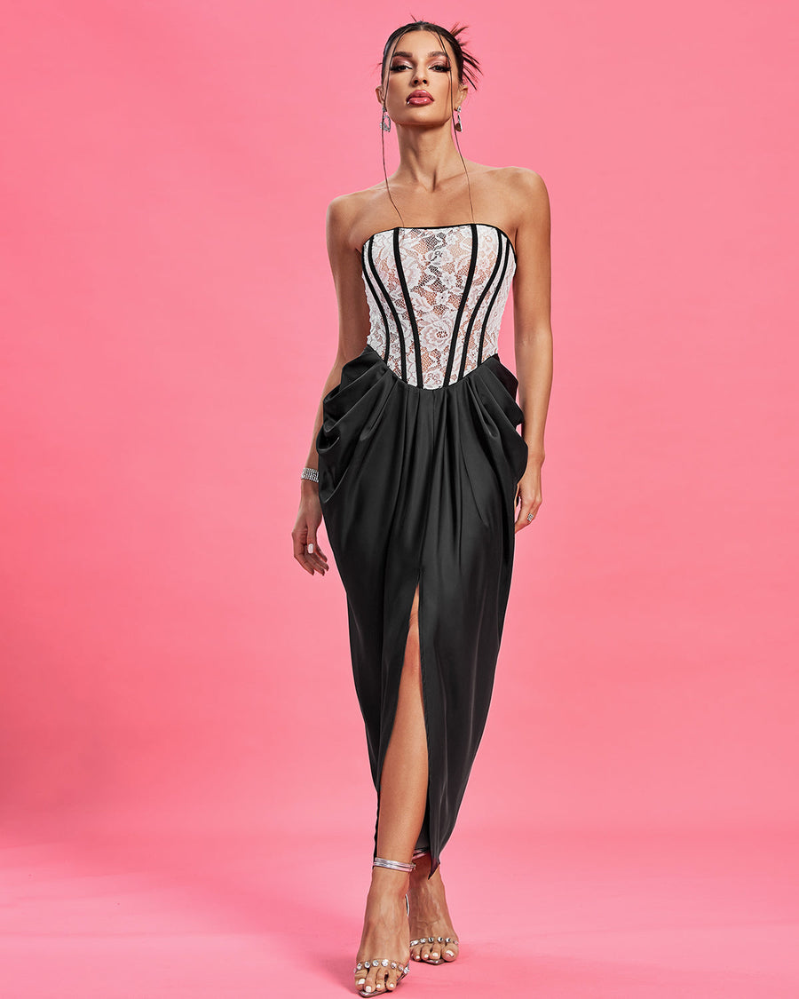 Heloise — Strapless Ruched Lace Corset Dress