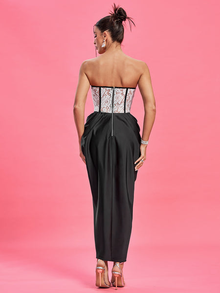 Strapless Ruched Lace Corset Dress - Opulent Empire