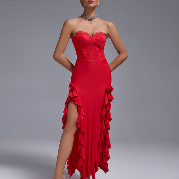 Open Back Lace Bustier Maxi Dress