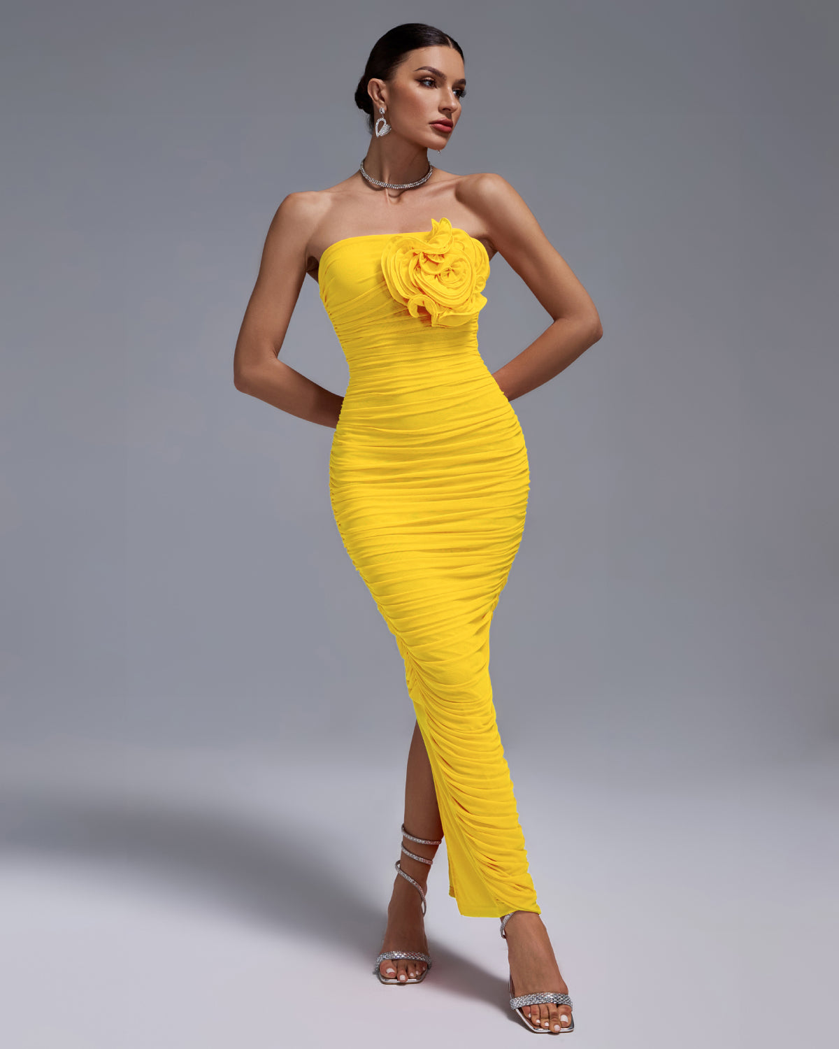 Rafaela — Open Back Ruched Flower Bodycon Dress, alternate view 6