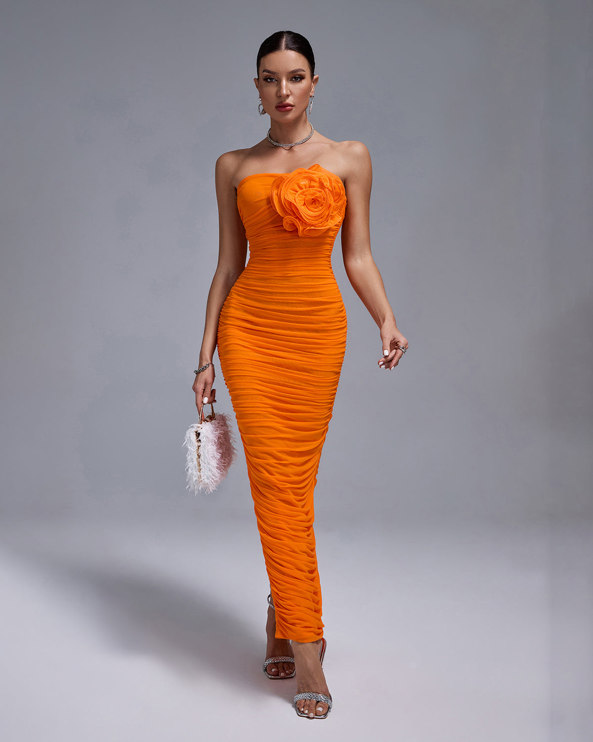 Rafaela — Open Back Ruched Flower Bodycon Dress, alternate view 3