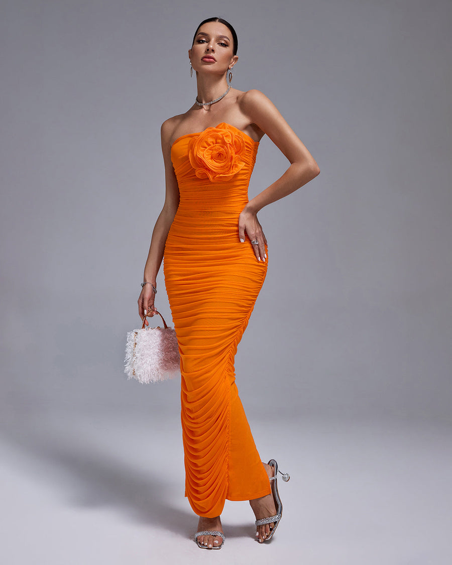 Rafaela — Open Back Ruched Flower Bodycon Dress, alternate view 2